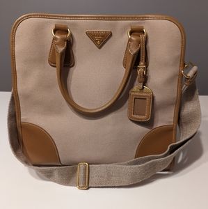 Prada Convertible Tote Canvas and Saffiano Leather Large Purse